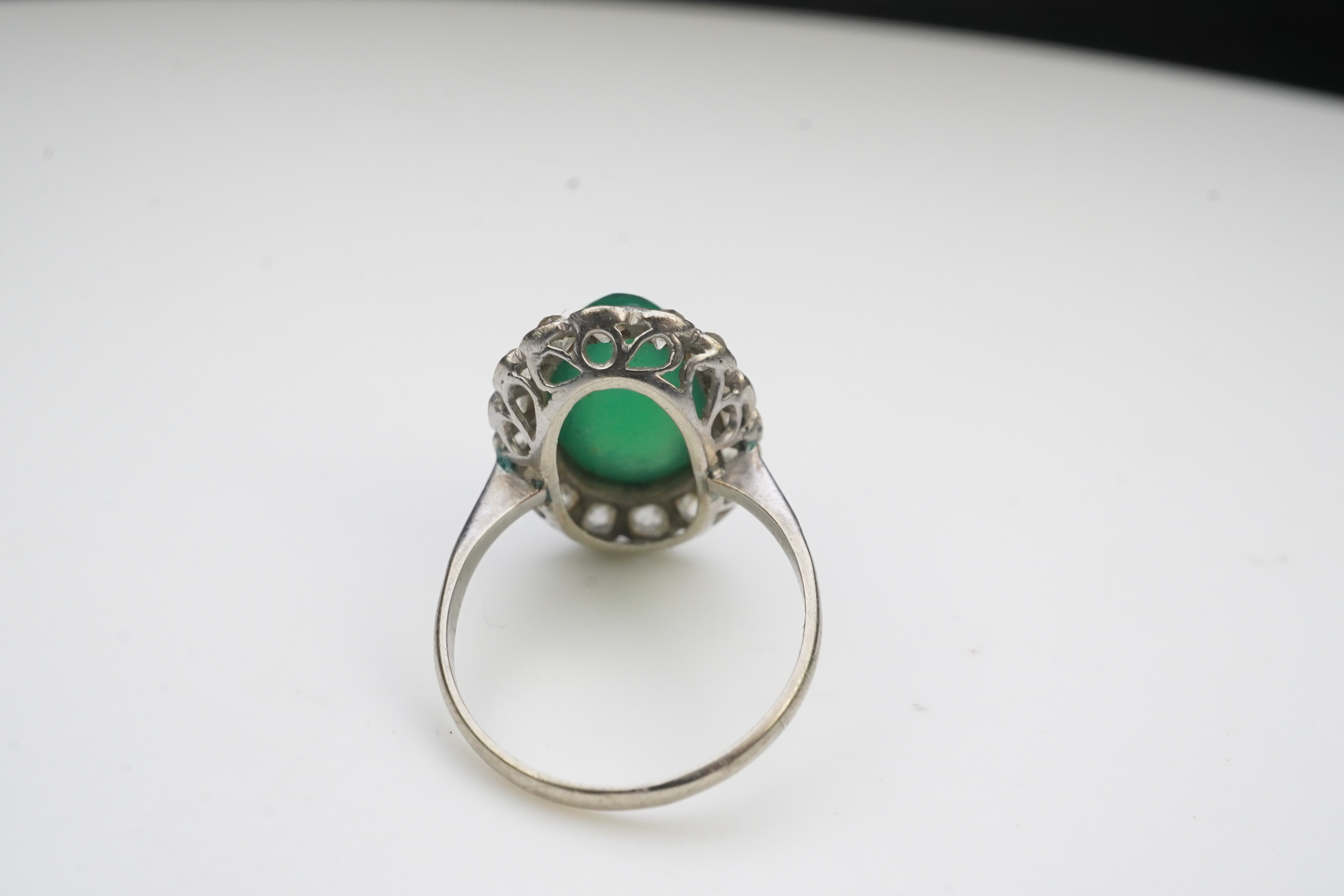 A green chalcedony and diamond ring, early 20th century